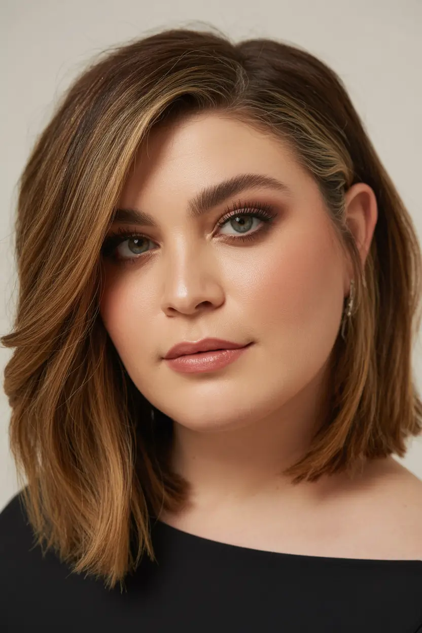 Haircuts for Plus Size Women Soft Textured Side-Parted Medium Cut