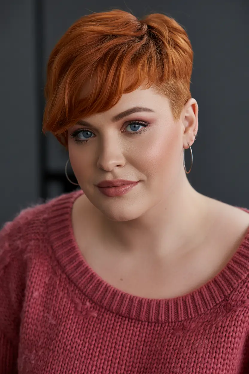 Haircuts for Plus Size Women Short Textured Pixie with Fiery Warmth