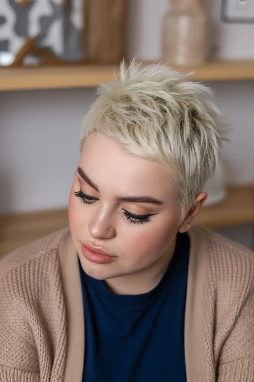 Haircuts for Plus Size Women Choppy Platinum Crop with Edgy Texture