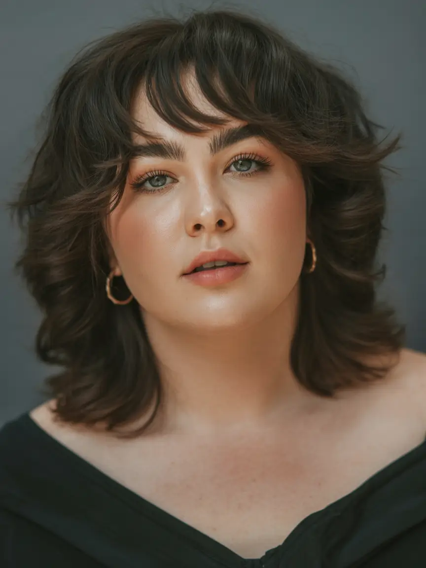 Haircuts for Plus Size Women Soft Shaggy Mid Length Cut with Wispy Fringe