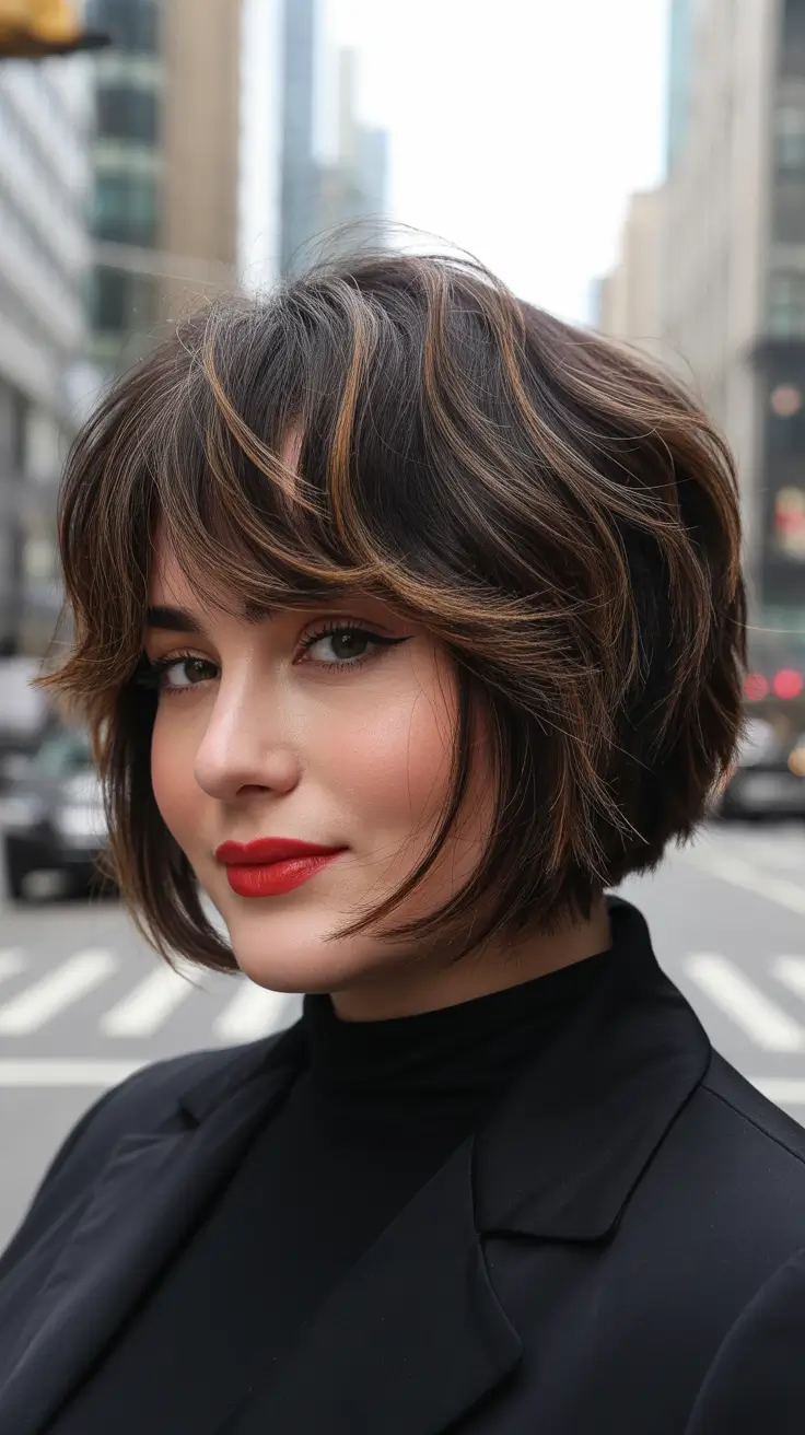Haircuts for Plus Size Women Urban Textured Bob with Soft Fringe Layers