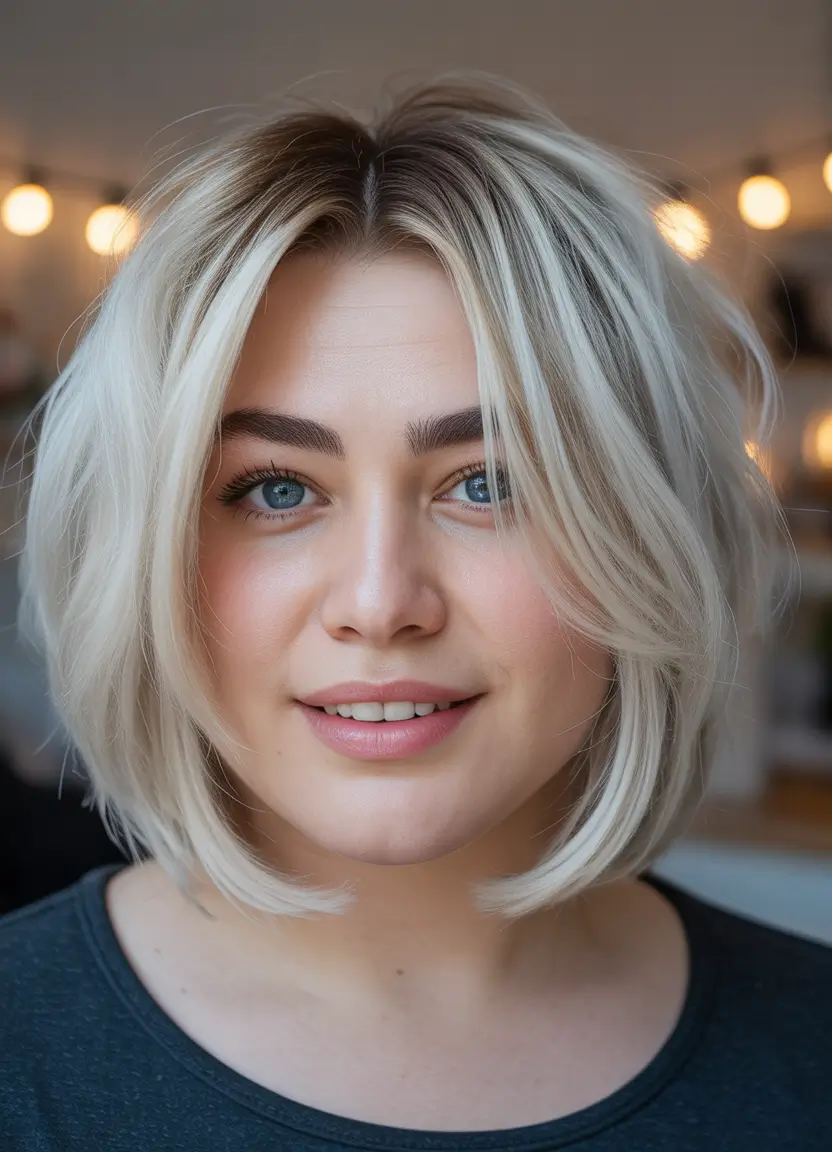 Haircuts for Plus Size Women Modern Center-Parted Blonde Bob with Wispy Texture