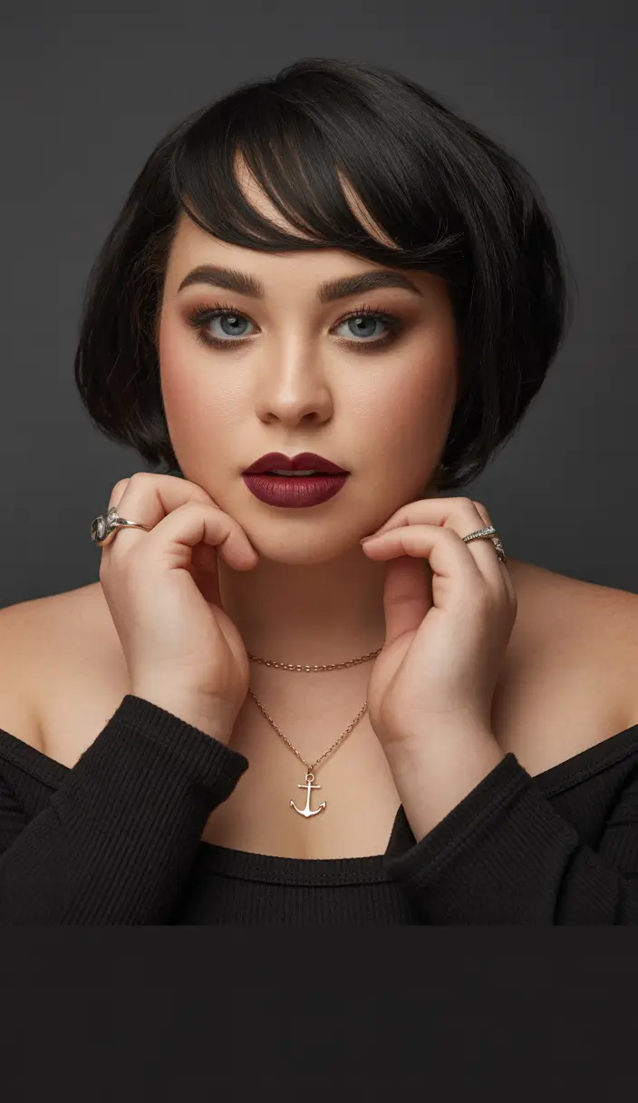 Haircuts for Plus Size Women Retro Rounded Bob with Dramatic Fringe