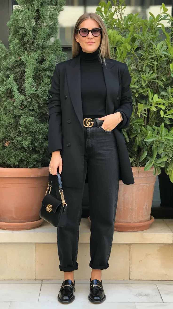 mom outfits All-Black Refined Power