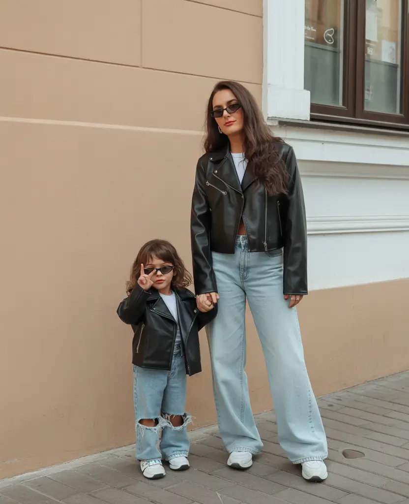 mom outfits Leather Cool Duo