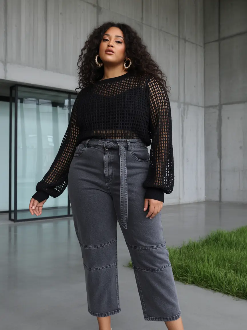 outfits for black women - Textured Black Cool With Structured Denim