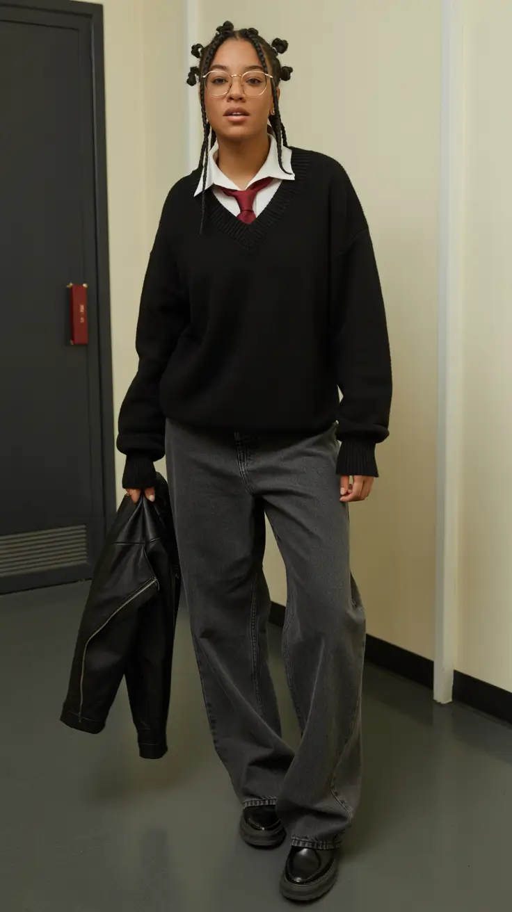 outfits for black women Cool-Weather Chic With Textured Layers