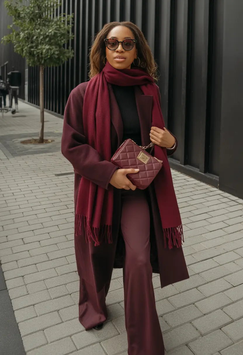 outfits for black women Wine-Toned Elegance for Cold Weather Days