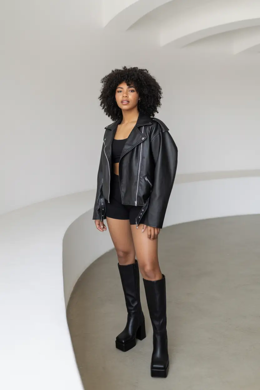 outfits for black women - All-Black Leather Edge