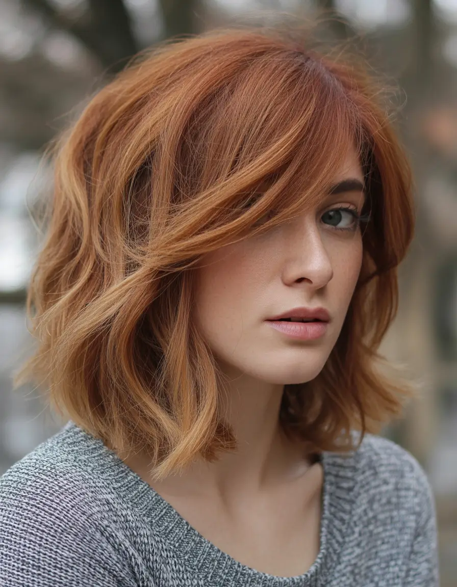 shag haircut Amber Shag Bob With Sweeping Side Fringe