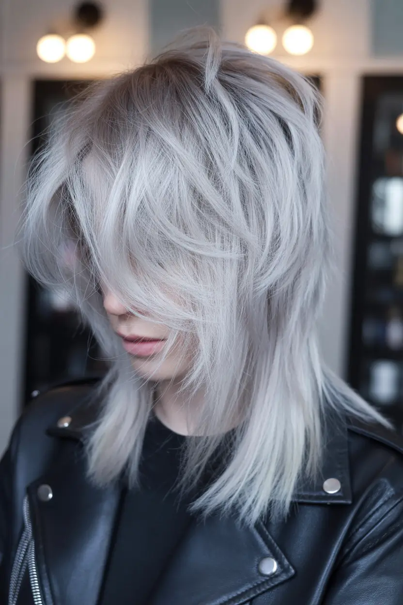 shag haircut Silver Ice Rockstar Shag With Heavy Fringe Drama