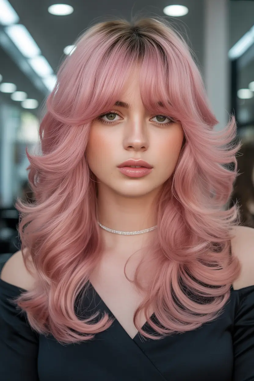shag haircut Rosy Pastel Long Wavy Shag With Romantic Volume