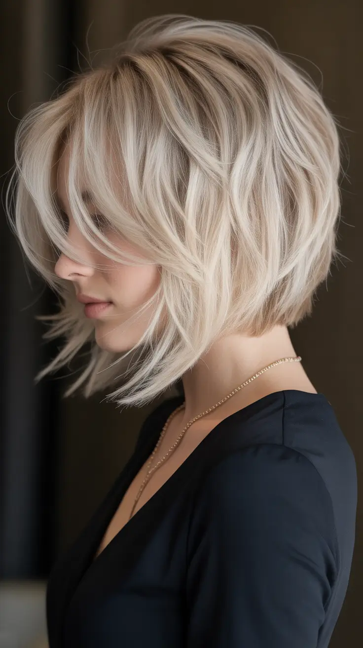 shag haircut Soft-Blonde Textured Bob Shag With Gentle Movement