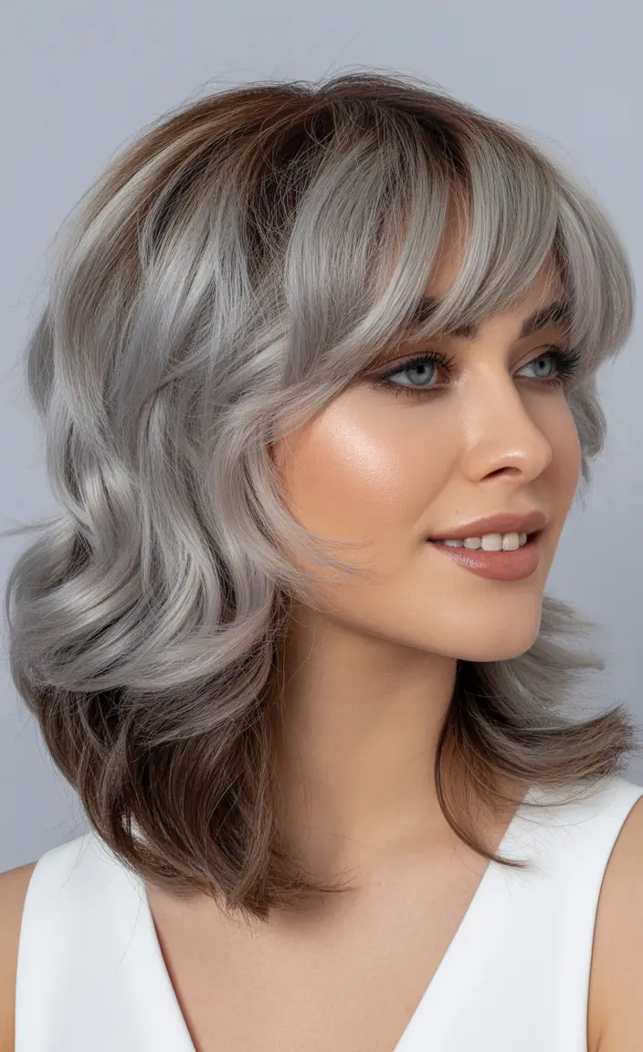 shag haircut Silver-Smoke Modern Shag With Subtle Waves