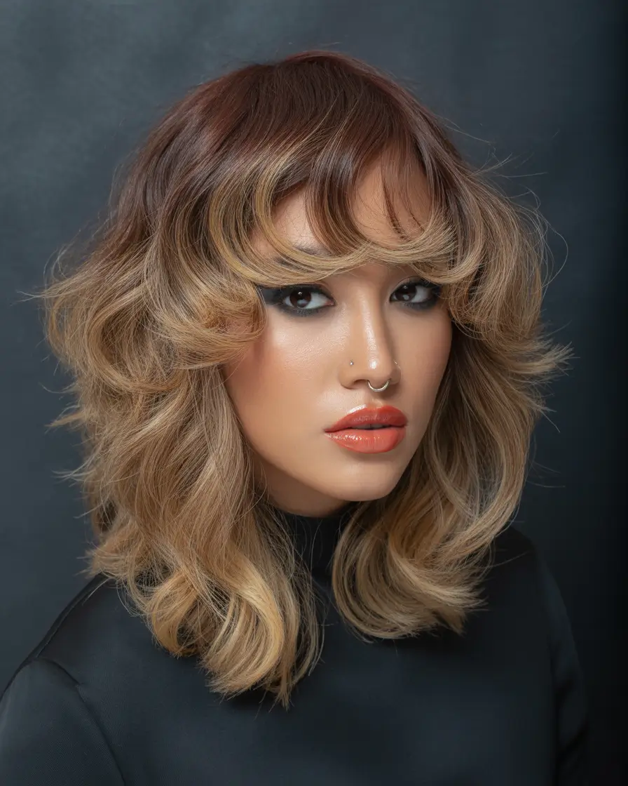 shag haircut Two-Tone Voluminous Shag With Sculpted Waves