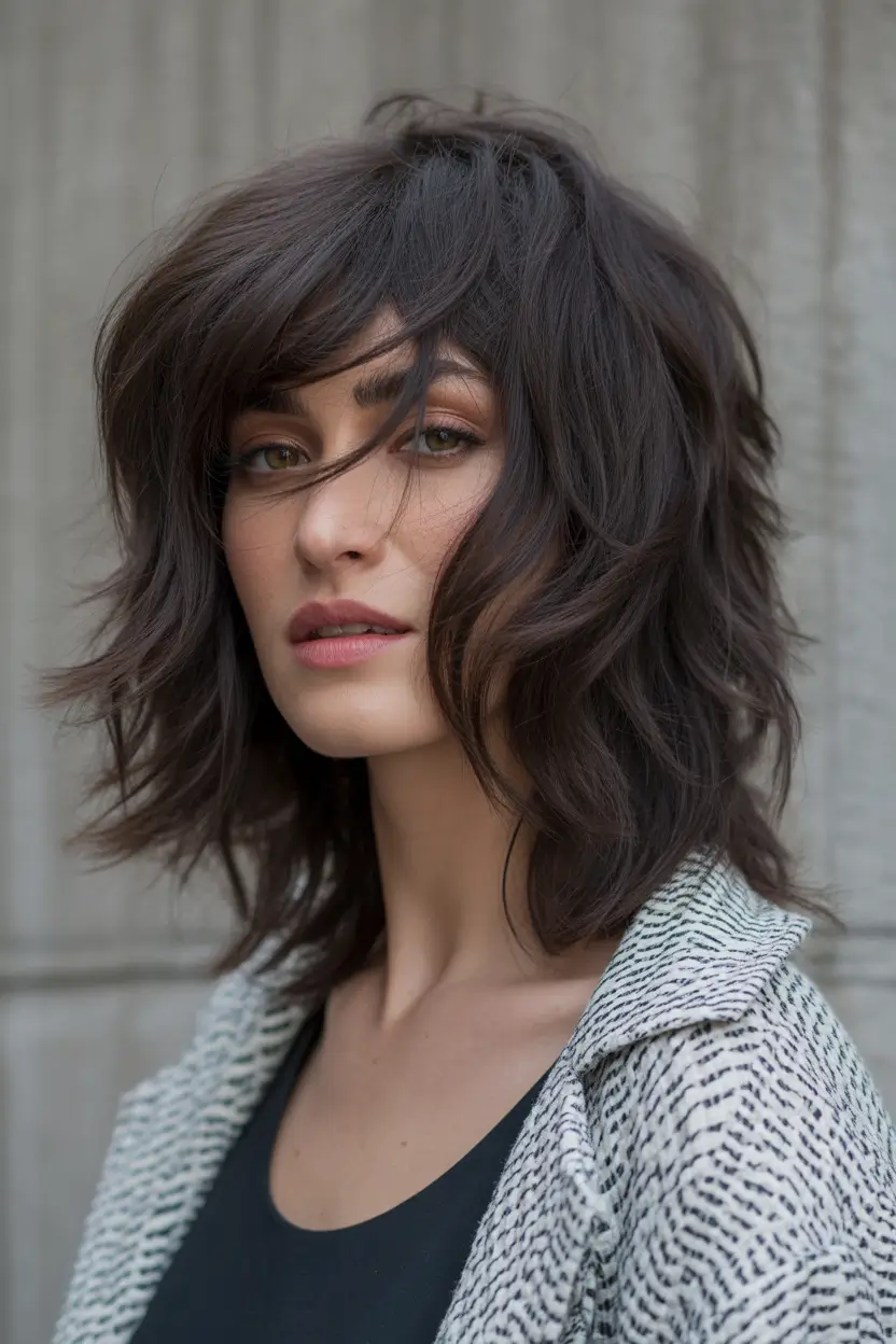 shag haircut Air-Tousled Medium Shag With Dark, Velvety Texture