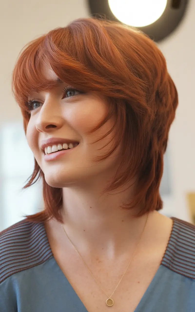 shag haircut Coppery Layered Shag With Playful Movement