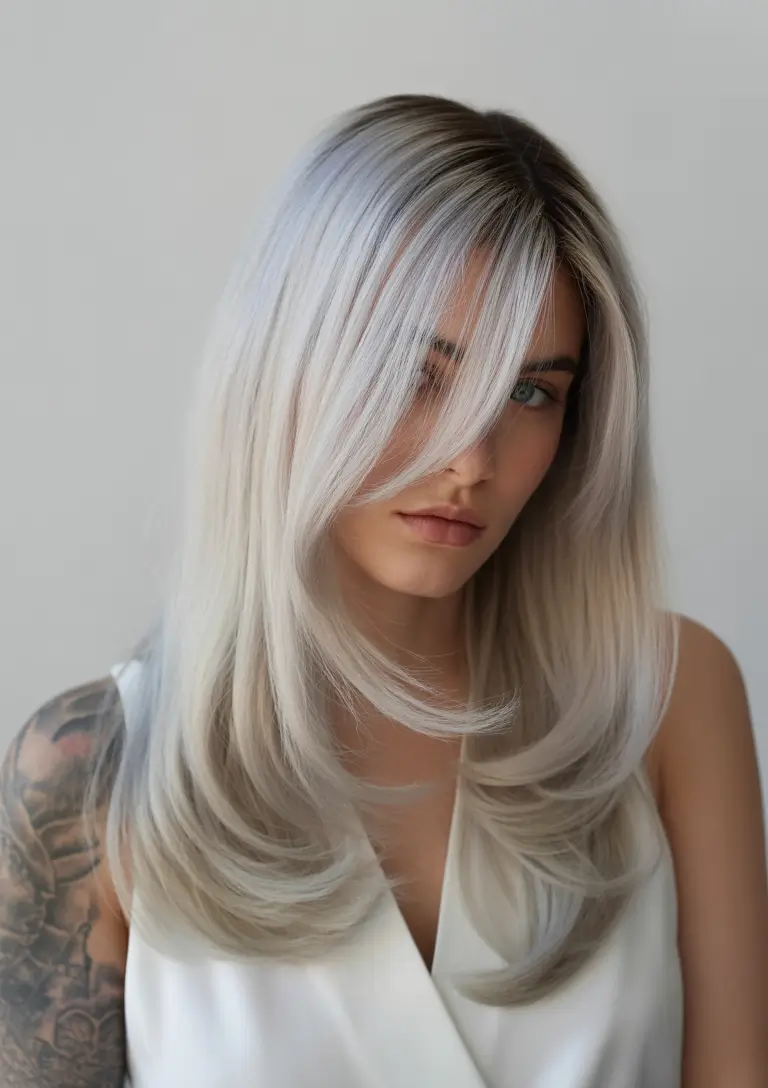 blonde hair color Icy Gradient Straight Soft Layers