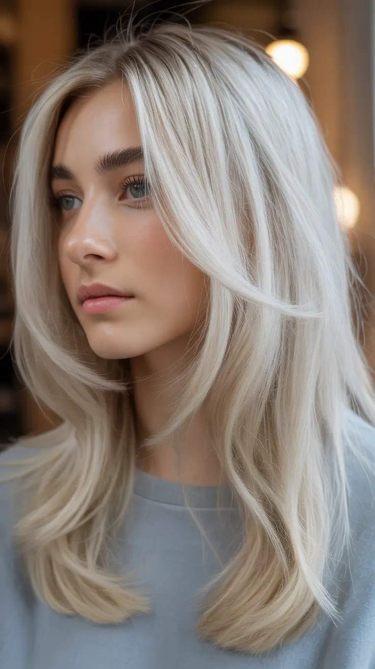 blonde hair color Icy Soft Layered Blonde