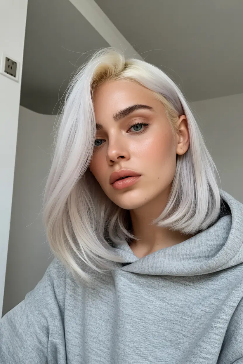 blonde hair color Modern Soft Platinum Bob