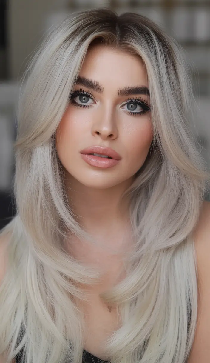 blonde hair color Feathered Silvered Cream Layers