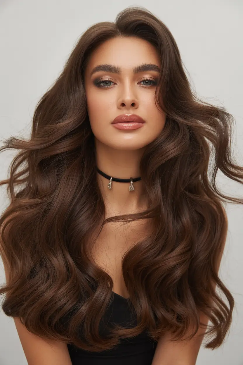 brown hair colors 2026 Velvet Chocolate Waves for a Modern Classic