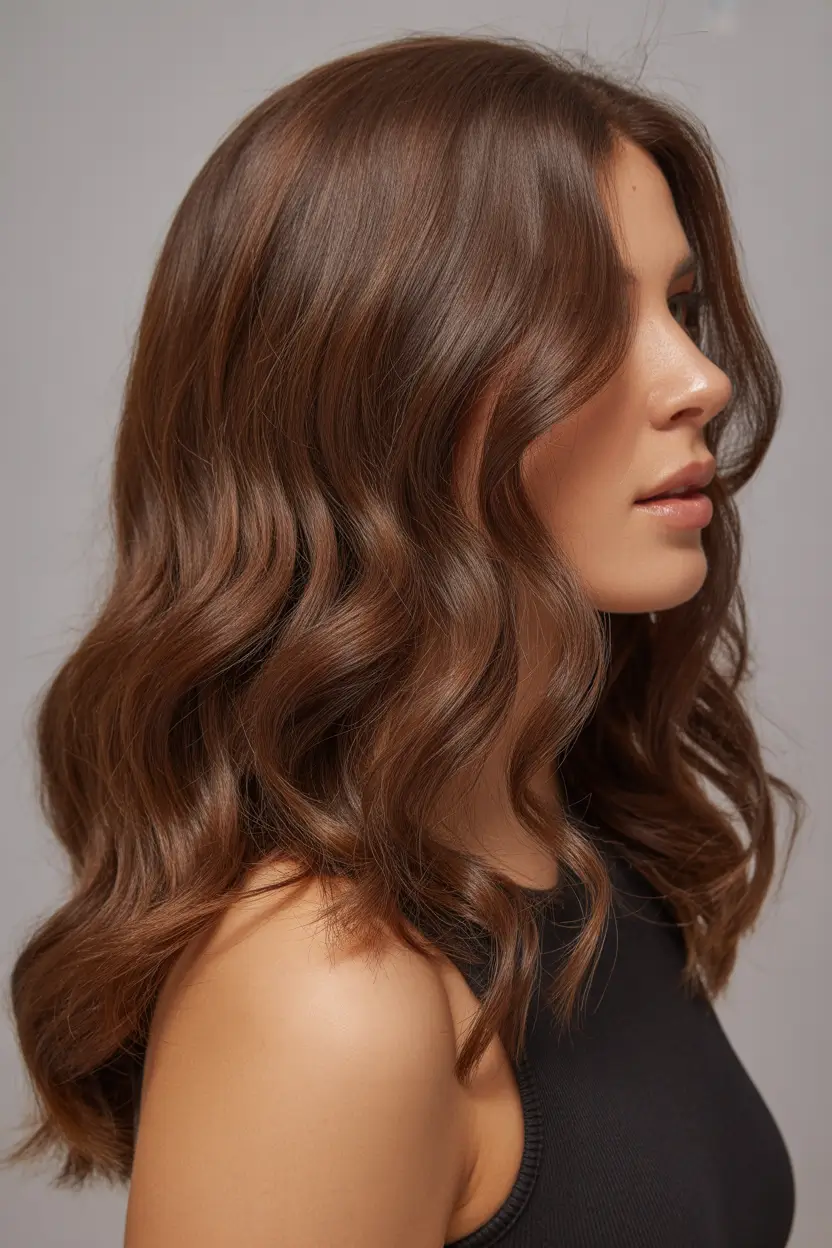 brown hair colors 2026 Soft Cinnamon Brown Waves With Spring Warmth