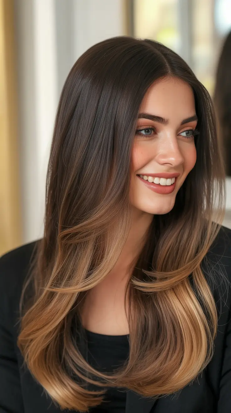 brown hair colors 2026 Soft Honey-Dipped Brunette With Sculpted Ends
