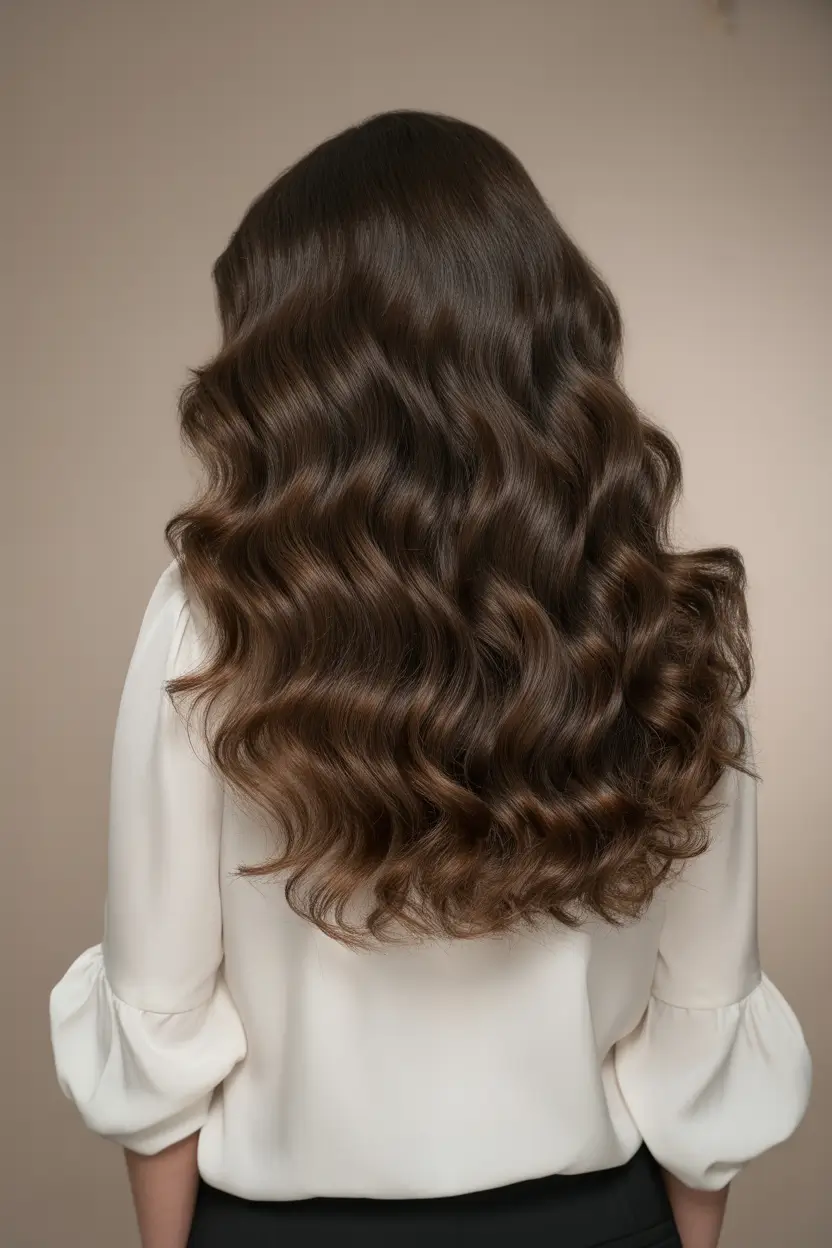 brown hair colors 2026 Glossy Medium Brown With Flowing Ripple Texture