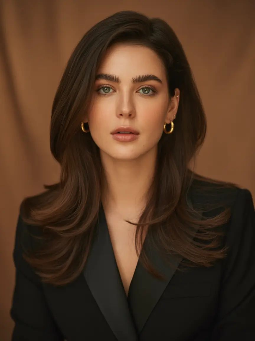 brown hair colors 2026 Tailored Espresso Layers With a Cool Edge