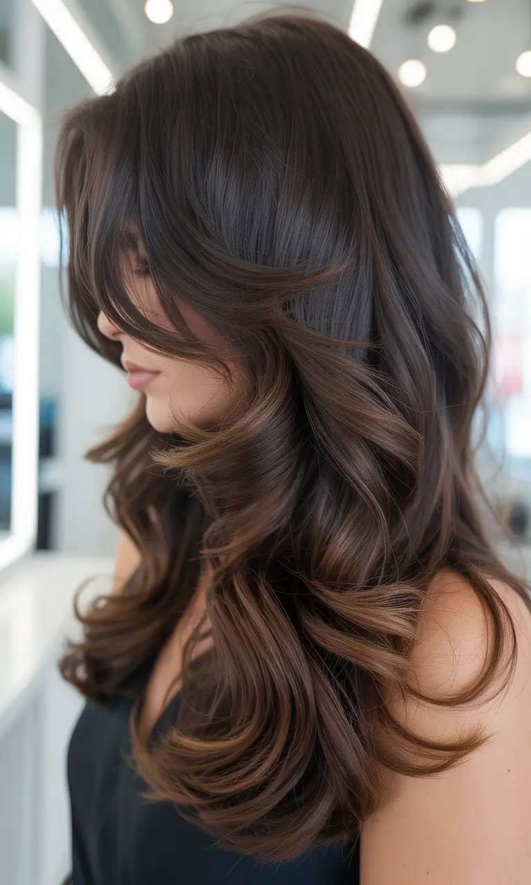 brown hair colors 2026 Soft Coffee Swirls With Face-Framing Movement