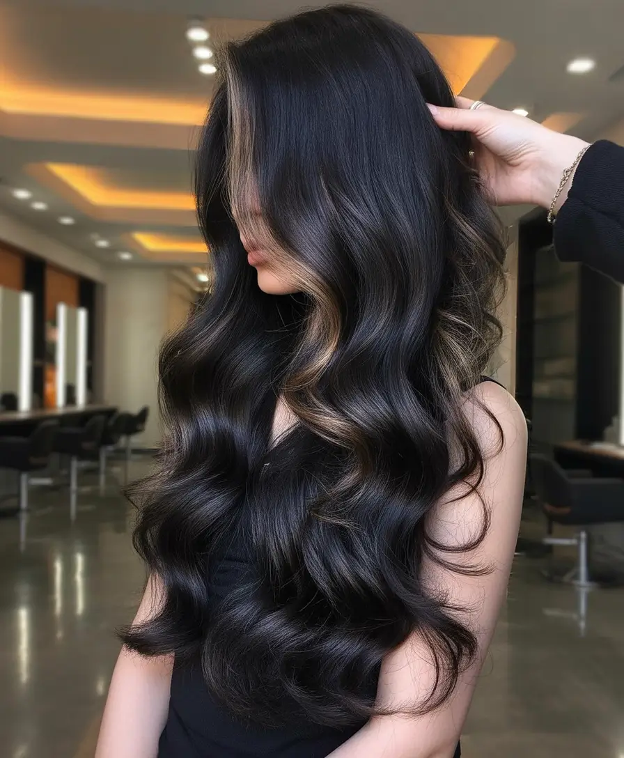 brown hair colors 2026 Midnight Espresso Waves With a Cool Flash