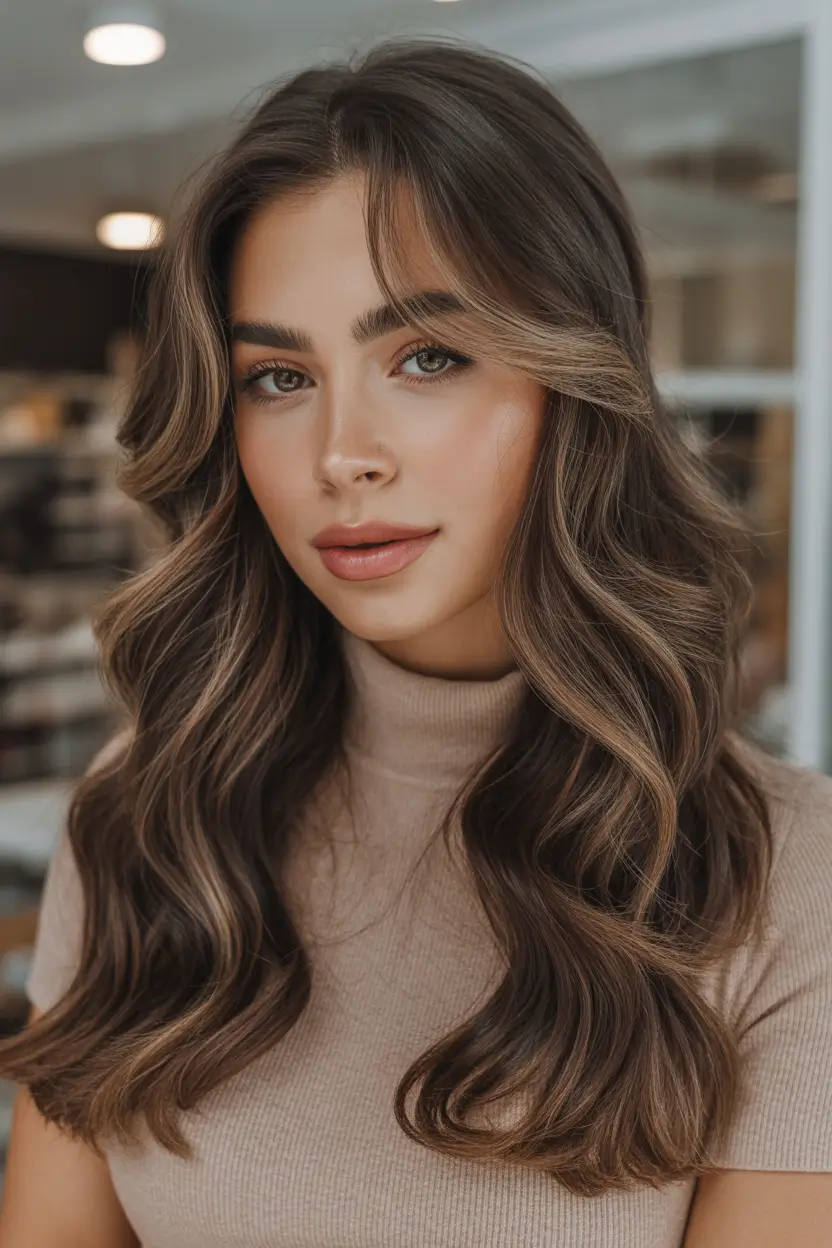 brunette hair color - Soft Brunette With Latte Highlights and Face-Framing Lift