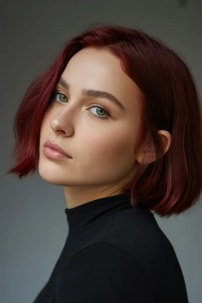 brunette hair color - Short Ruby Brunette With Soft Volume