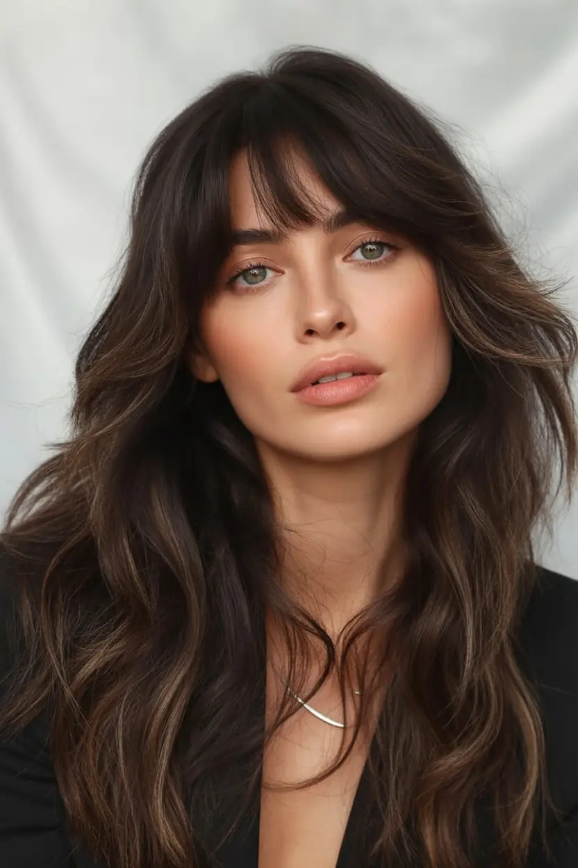 brunette hair color - Loose Brunette Waves With Whisper Highlights