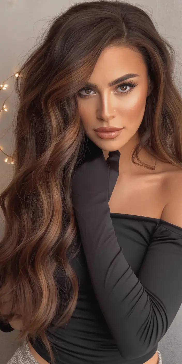 brunette hair color - Rich Brunette Waves With Luminous Warm Depth