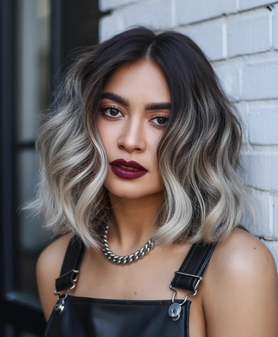 brunette hair color - Smoky Brunette Bob With Light Ash Ends