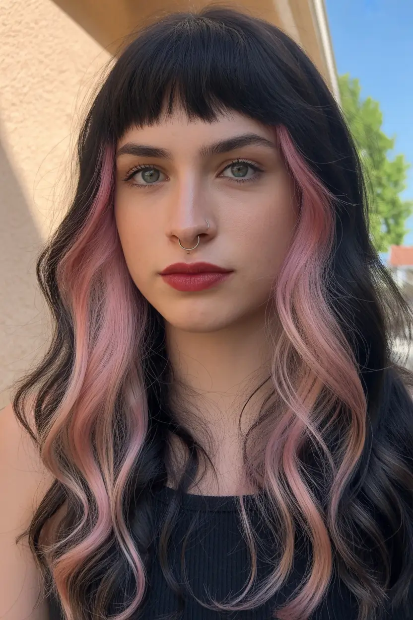 brunette hair color - Brunette With Soft Pink Face-Framing Highlights