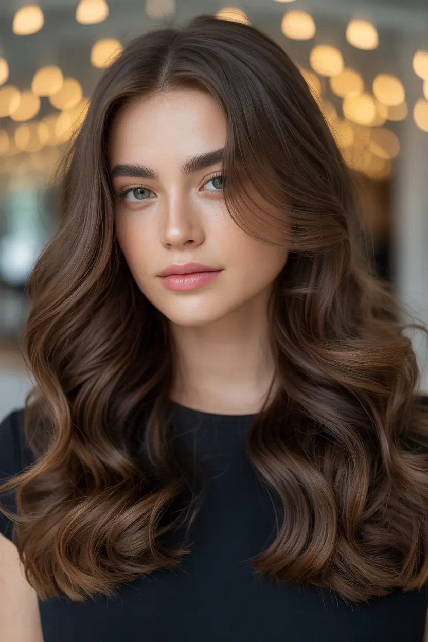 brunette hair color - Classic Chocolate Brunette With Glossy Volume
