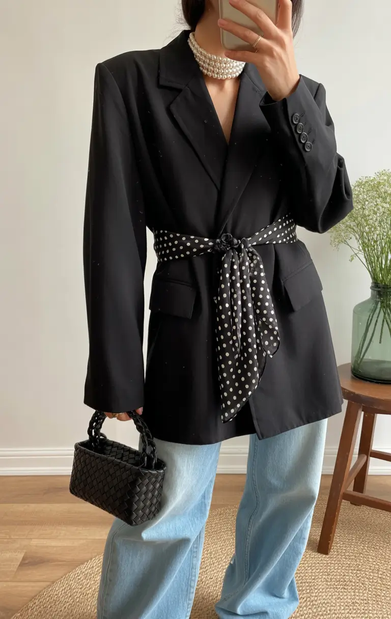 brunch-outfits-Chic-Contrast-with-Polka-Accents