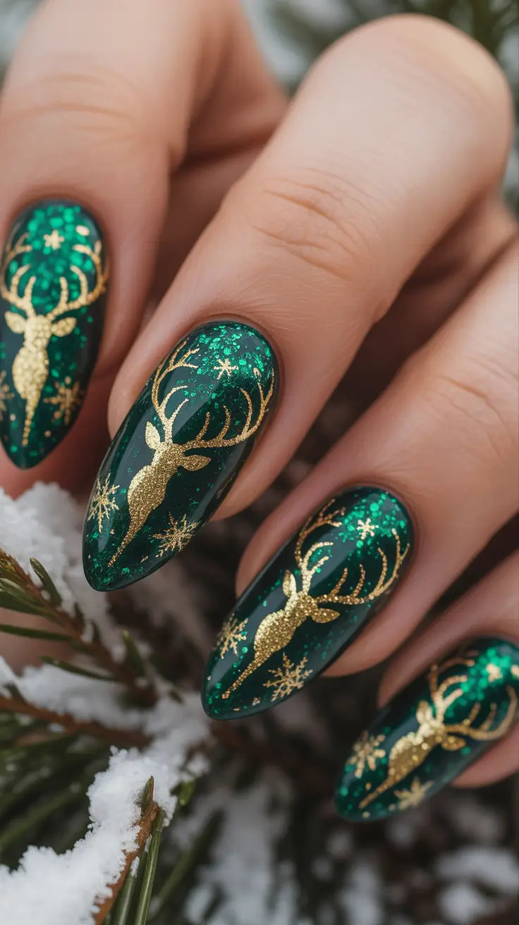 christmas-nails-golden-forest-majesty
