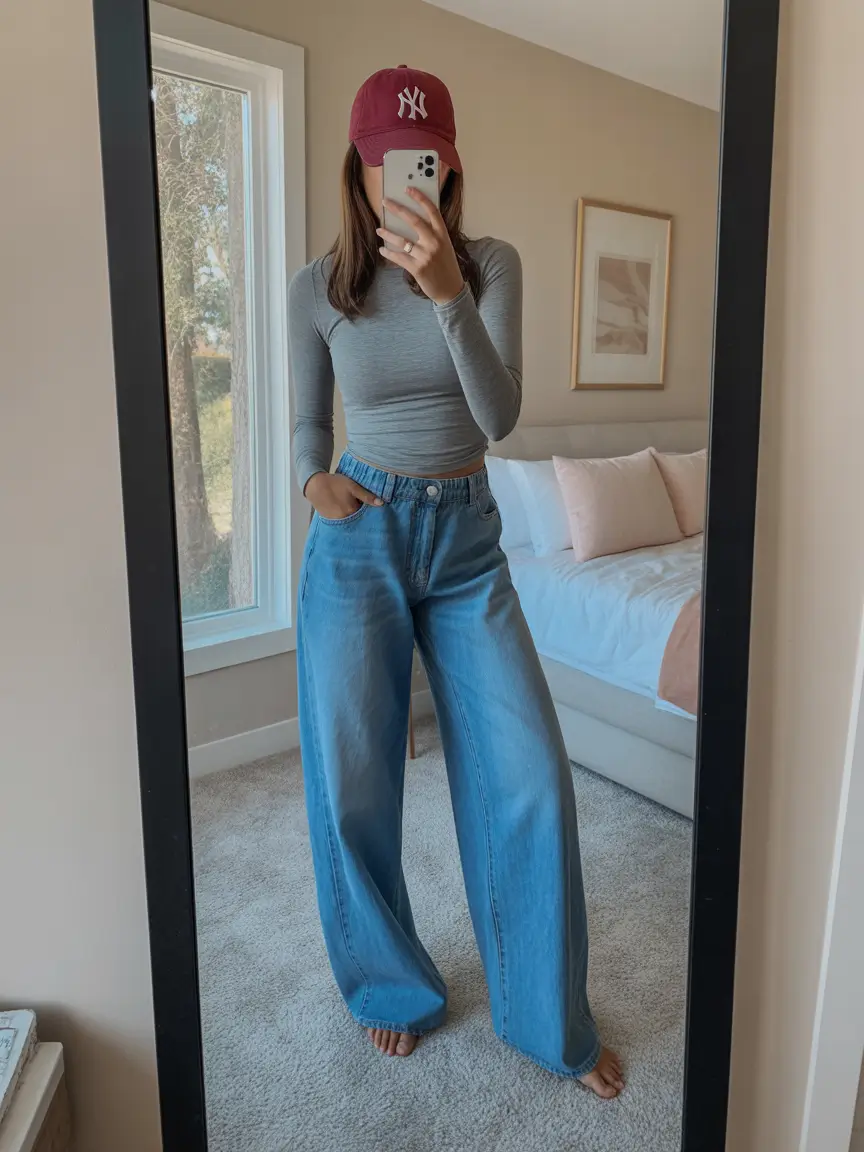 every day outfits - Baseball Cap and Wide Denim