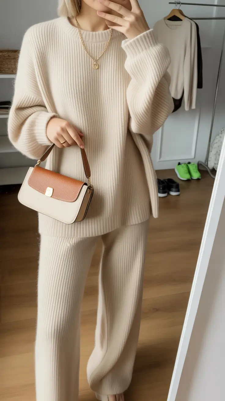 every day outfits - Cream Ribbed Knit Set