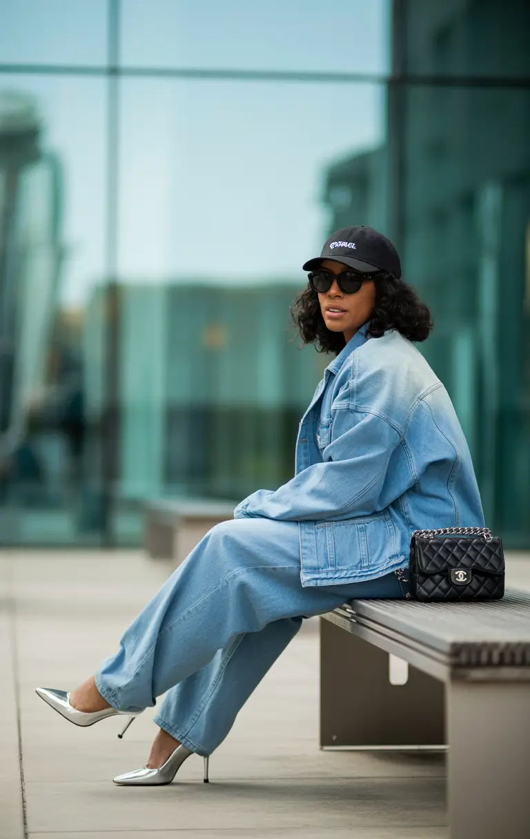 curvy outfits Denim-On-Denim Luxe Streetwear