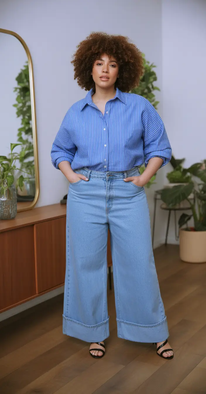 curvy outfits Blue Stripes and Summer Denim Ease