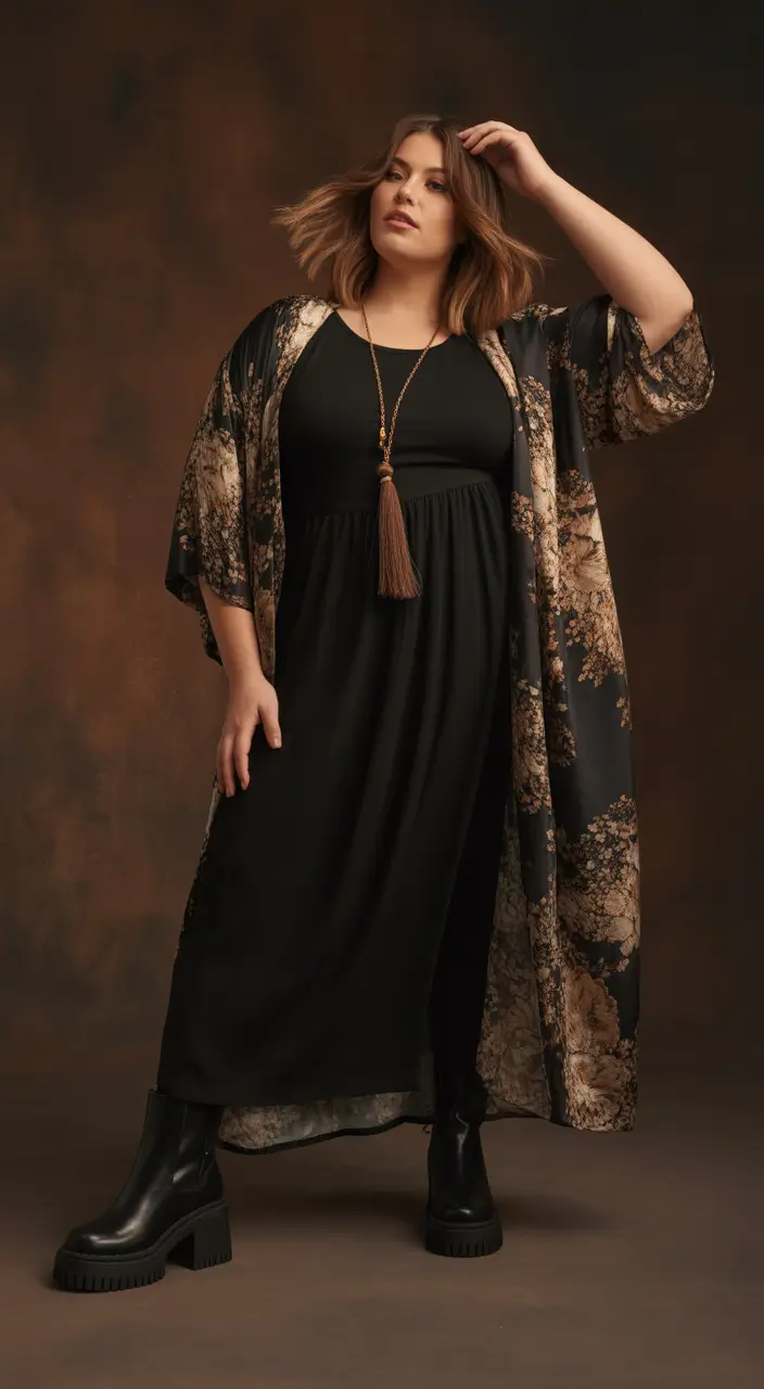 curvy outfits Dramatic Maxi Layers in Earthy Tones