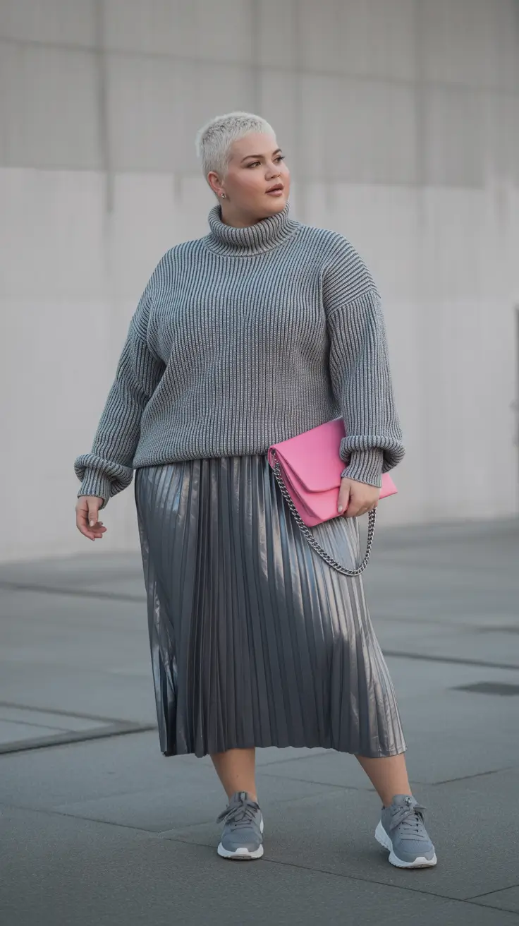 curvy outfits Monochrome Metallic With Sporty Attitude