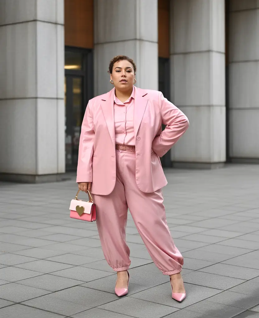 curvy outfits Candy Pink Power Suit With a Twist
