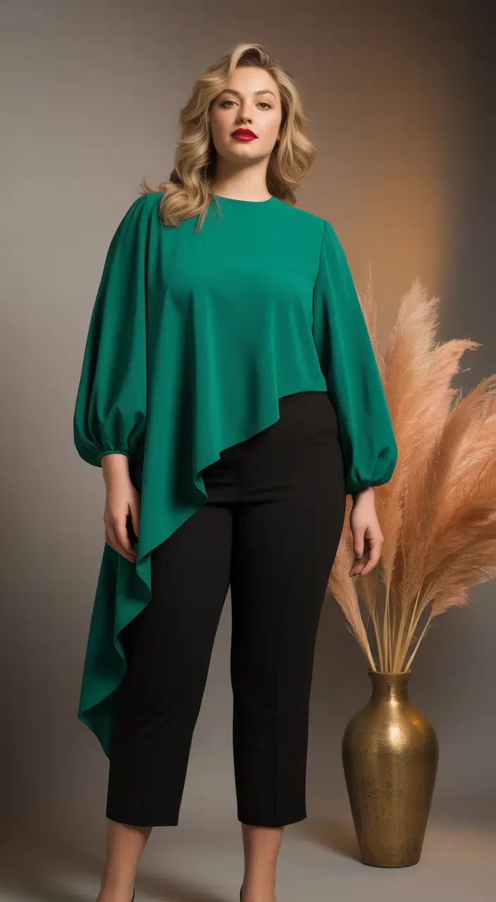 curvy outfits Emerald Asymmetry and Clean Lines
