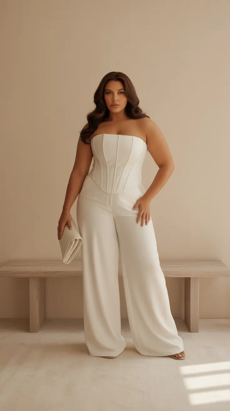 curvy outfits Elegant All-White Structure